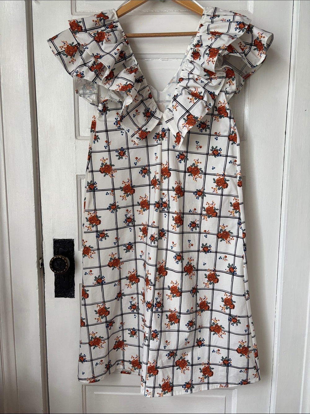 ZARA RUFFLE COLLAR MIDI DRESS - Picture 5 of 10